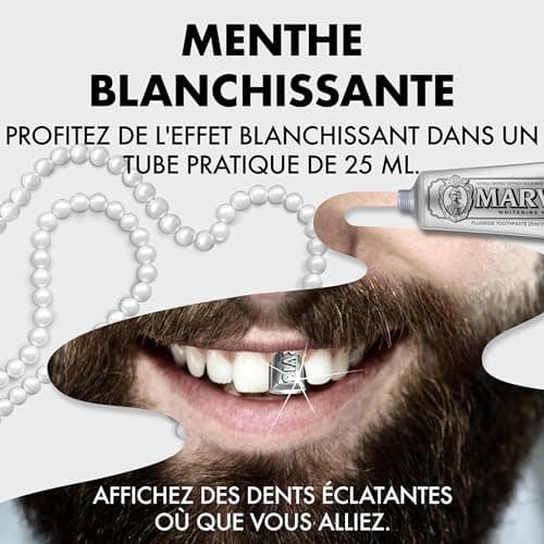 Marvis Dentifrice de voyage Menthe blanchissante, 25 ml, Favorise le blanchiment naturel des dents, Dentifrice antiplaque à la fraîcheur longue durée - Image 5