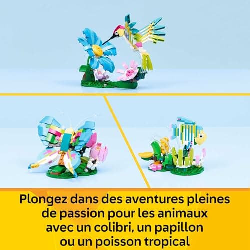 LEGO Creator 3-en-1 Animaux Sauvages : le Colibri Coloré - Jouet Oiseau se Transformant en Figurine de Papillon ou Poisson - Décoration Intérieure DIY - Cadeau Original Fille ou Garçon dès 8 ans 31384 - Image 4
