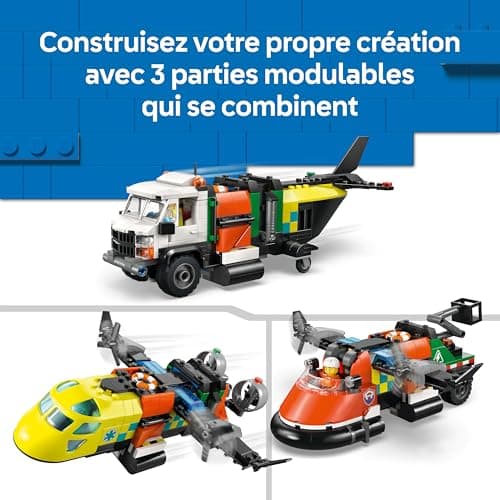 LEGO City 3-en-1 Avion, Camion d’Assistance et Aéroglisseur Modulable - Jeu de Construction - Maquettes de Véhicules de Secours à Combiner - 3 Minifigurines - Idée Cadeau STEM pour Garçon 7 Ans 60505 - Image 8