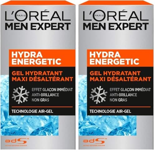 L'Oreal Men Expert - Moisturising Face Gel for Men, Maxi Thirst Quenching Care, Cooling Ice Cube, Air-Gel Technology, All Skin Types, Hydra Energetic, 50 ml (Pack of 2) - Image 2