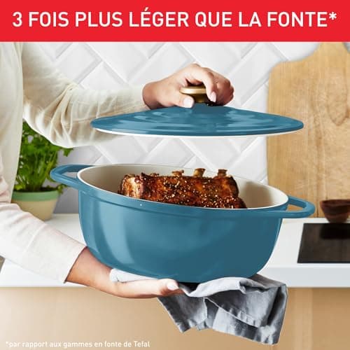 Tefal Air Cast Iron Casserole Dish Oval 30 cm Cast Aluminium Lightweight Easy Clean Safe Ceramic Coating Condensing Lid Oven Safe Induction E2708904 - Image 4