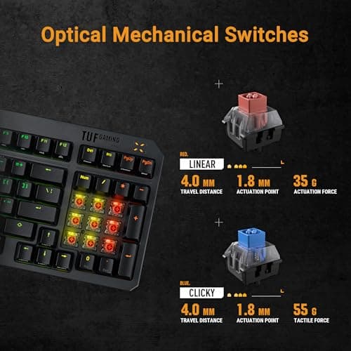 ASUS TUF Gaming K3 Gen II Compact 97 Key Gaming Keyboard, RGB Opto-Mechanical Switches, Silicone Seal, Shock Absorbing Foam, IP57 Waterproof, Removable Top Plate and Aura Sync, AZERTY - Image 5