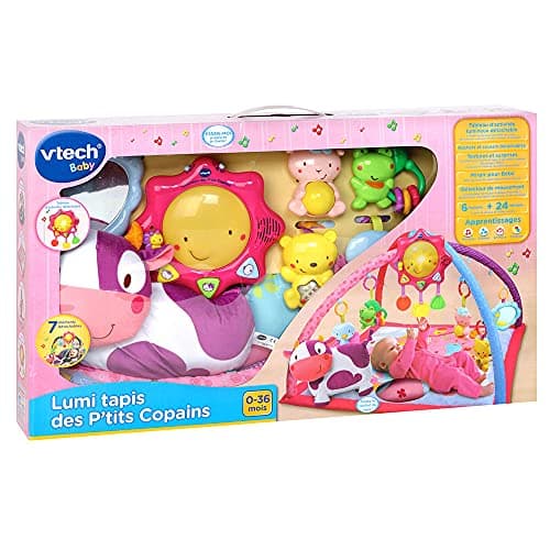 VTech - Lumi Tapis des P'tits Copains Rose, Musical and Evolutionary Play Mat, Activity and Development Toy, Rattles, Cow Plush, Baby Birth Gift - English Content - Image 4