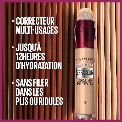 Maybelline New York - Lot de 2 Anti-cernes Fluide - Kit Correcteur & Contouring - Instant Anti-Age L’Effaceur - Teintes : Clair (03) & Olive Doré (145) - 2x 6,8 ml - Image 5
