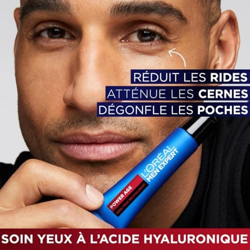 L'Oréal Men Expert - Soin Yeux Revitalisant pour Homme - Anti-Âge & Anti-Cernes - À l'Acide Hyaluronique - Usage Quotidien - Power Age - 15 ml - Image 4