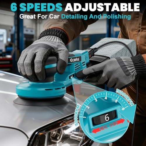 Ecarke Cordless Eccentric Sander 125 mm, Compatible with Makita 18V, 15,000 rpm, 6 Adjustable Speed, with Dust Bag & 20 Abrasive Discs, Ideal for Waxing, Derrusting (No Battery) - Image 6
