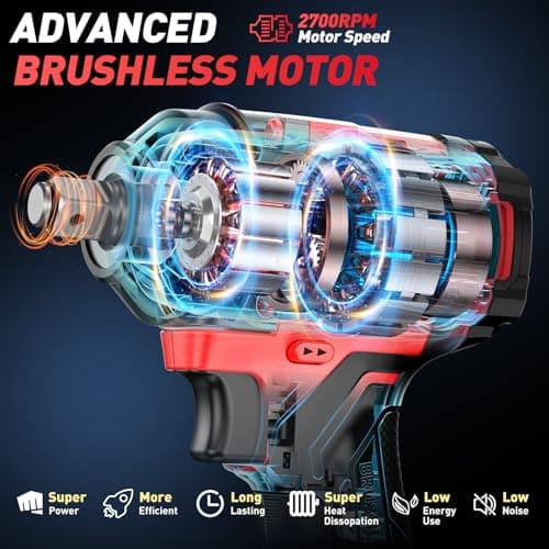 Brushless Cordless Impact Wrench with 2x 4.0Ah Batteries, 700N.m/Ft-lbs Electric Impact Nutrunner, 21V Impact Driver with 4 Impact Sockets, Compatible with Makita 18V - Image 5