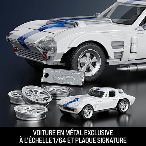 Mattel Brick Shop Hot Wheels Coffret de Construction Corvette Grand Sport, série Elite,918 pièces, pour Les collectionneurs, JGR31, Blanche - Image 6