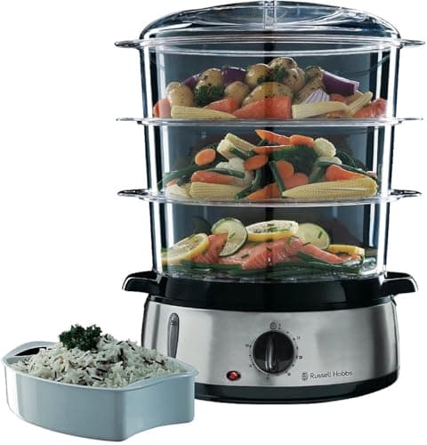 Russell Hobbs Cook@Home Steamer [Large Capacity] (800 W, 9 L, 3 Levels, 1 Rice Cooker Basket + 6 Egg Holders Included, Digital Screen, Programmable Timer, 3 Baskets Without BPA) 19270-56 - Image 4