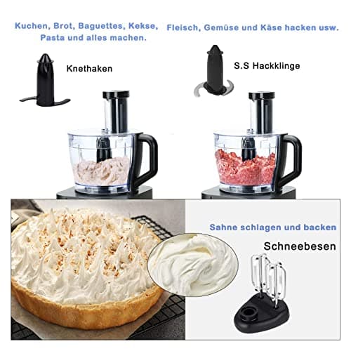 TopStrong Robot Cuisine Multifonction,1100W Robot Multifonction,11 en 1 Robot Culinaire inclus Hachoir, Crochet Pétrisseur,Mixeur, Presse-agrumes et Moulin à Café, 3,2L Bol et 1,5L Blender - Image 3
