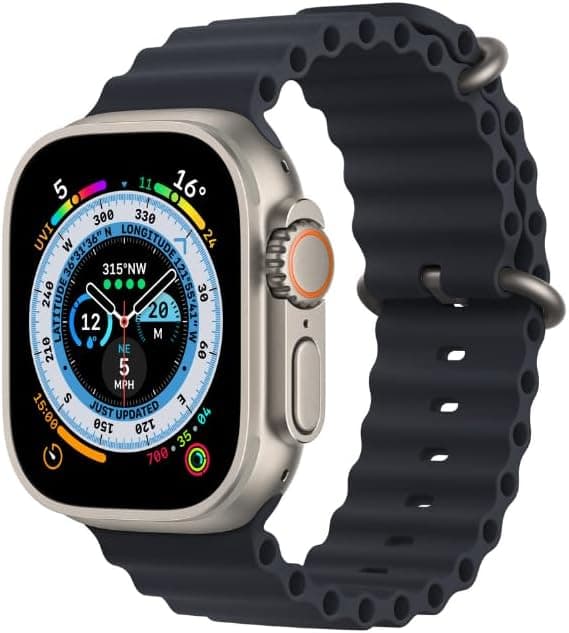 Apple Watch Ultra 2 (GPS, 49MM) Titanium Case with Black Ocean Strap, One Size (Refurbished)