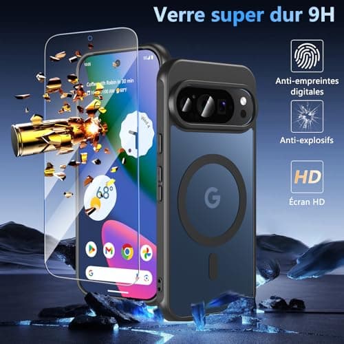 Hensinple Magnetic Case for Google Pixel 10/Pixe 10 Pro with Tempered Glass, Compatible with Magsafe,Translucent Matte Shockproof Anti-Scratch Slim Case Cover for Pixel 10/10 Pro(Black) - Image 3