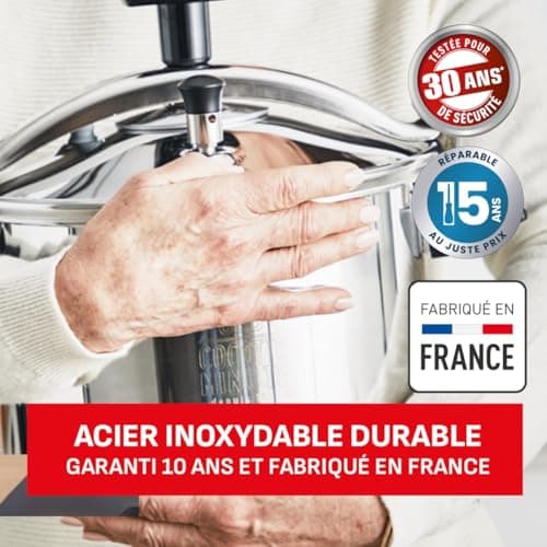 SEB Pressure cooker 9L, 7 to 10 people, induction, healthier faster cooking, French manufacture, 10-year warranty, Eco-designed, safety system, recipe book, Authentique Eco-Design P0534900 - Image 5