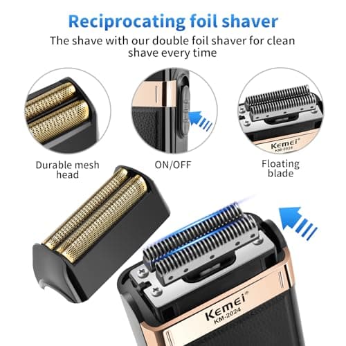 KEMEI Professional Hair Trimmer for Men, T-Blade Cordless Beard Trimmer Complete Set, Electric Hair Cutting Trimmer Complete Kit with 9 Guide Combs - Image 5
