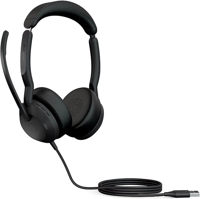 Google Jabra Evolve2 50 Wired Stereo Headset - Jabra Air Comfort Technology, Noise Cancelling Microphones and ANC - Works with UC Platforms such as Zoom and Google Meet - Black