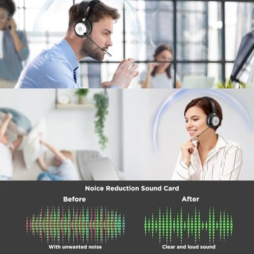 Casque Bluetooth sans fil avec microphone pour PC, casque d'ordinateur V5.2 avec micro antibruit, dongle USB, base de charge et bouton muet pour le travail, les téléphones portables, les ordinateurs - Image 3
