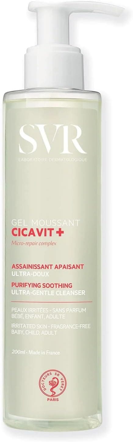 SVR - Cicavit+ Gel Moussant - Nettoyant assainissant apaisant ultra-doux - Pour peaux irritées, abîmées, fragilisées - Sans parfum, sans savon, 89% d'origine naturelle - 200 ml - Image 1