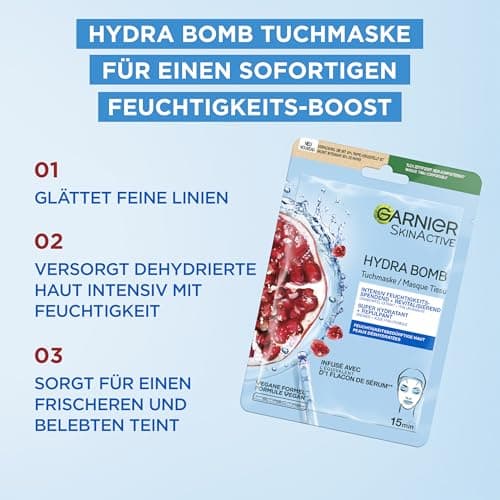 GARNIER Skin Active - Masque Visage Tissu Hydra Bomb - Super Hydratant & Repulpant - À Base De Grenade & Acide Hyaluronique - Vegan & Cruelty Free - Peaux Déshydratées - x1 - Image 3
