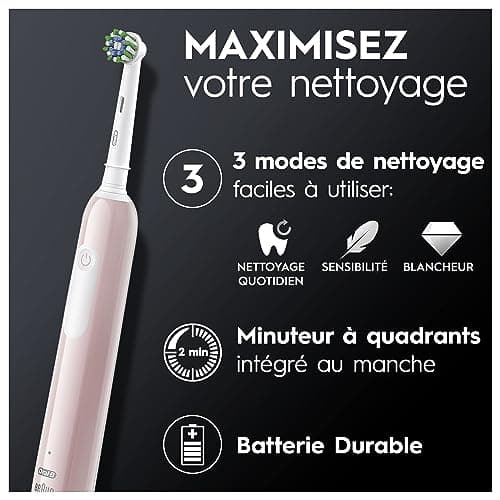 Oral-B Pro 1 Brosse À Dents Électrique Rose, Avec Un Capteur De Pression Pour Protéger Les Gencives Et Les Dents Sensibles, Avec Des Accessoires, 1 Brossette De Rechange, Douce Et Ronde, 1 Chargeur - Image 5