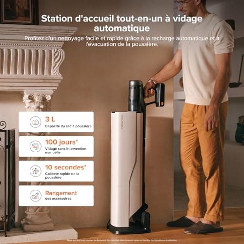 roborock H60 Hub Ultra Aspirateur Balai sans Fil avec Station Auto-Vide, 210 AW, 90 Min, Brosse Anti-Enmêlement, 140° Lumière Verte, Affichage LED, Accessoires Tous Sols, Poils Animaux et Tapis - Image 3
