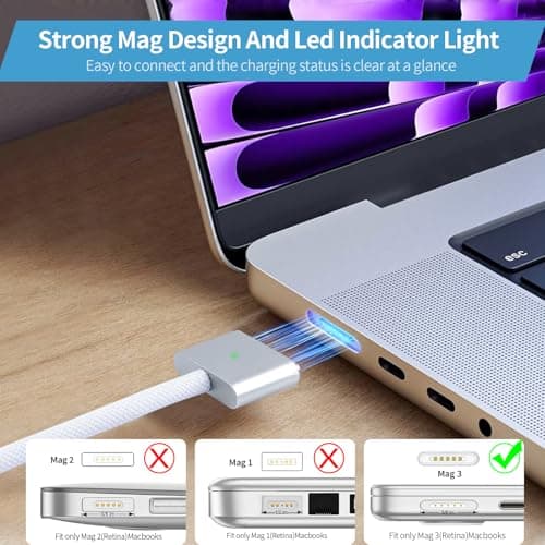 Mac Book Air Charger, 96W M3 M4 Charger for MacBook Pro 16 14'' 2021 2022 2023 2024 2025 M1 M2 M3 M4 MacBook Air 13 15'', for A2681 A2442 A2487 A2779 A222 941, incl. 2.2M Braided USB-C to T Cable - Image 5
