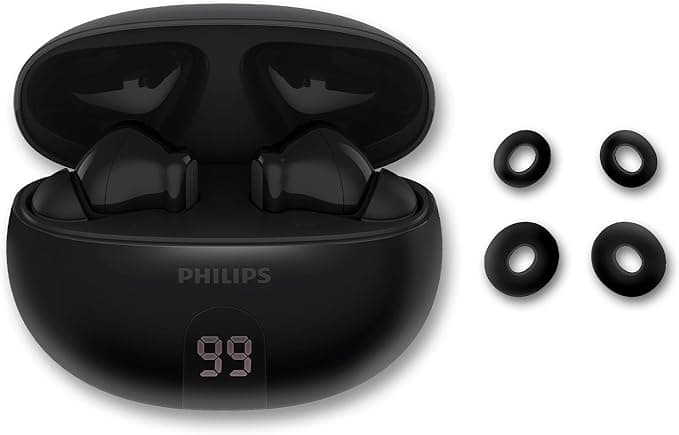 Philips TAT2520BK True Wireless Bluetooth Noise Cancelling Earphones - Small Earbuds, Natural Sound, Dynamic Bass Function - Pocket Charging Case, Clear Calls - Black - Image 1