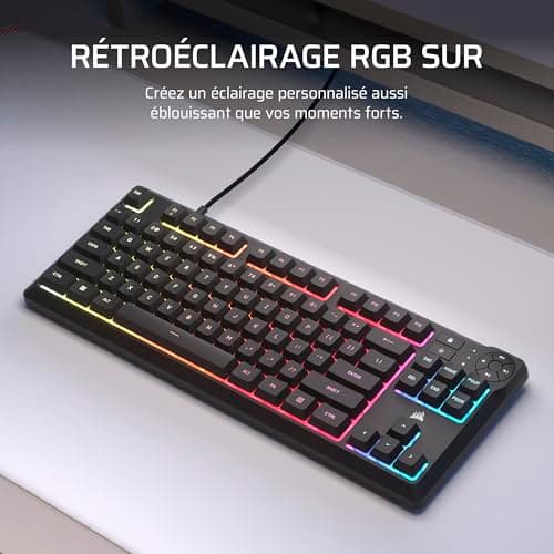 Corsair K55 Core TKL RGB Gaming Keyboard - Tenkeyless, 8 RGB Zones, Silent Membrane Keys, Splash Resistant, Multimedia Keys, 1000Hz - FR Layout - Black - Image 7