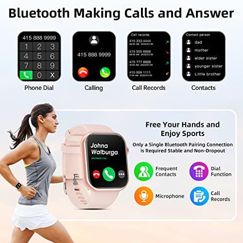 Smart Watch for Men Women 1.85 inch Screen Bluetooth Call Handsfree Answering Smart Watch with Pedometer Heart Rate Monitor Fitness Watch for Android - Image 5