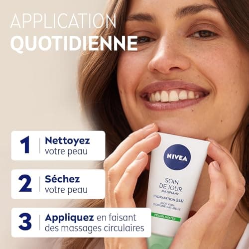 NIVEA - Soin De Jour Matifiant - Crème Visage Hydratation Intense 24H - Réduit Le Sébum & Unifie Le Teint - Aloe Vera Bio & Minéraux - Texture Fondante - Vegan - Peaux Mixtes - 50 ml - Image 5