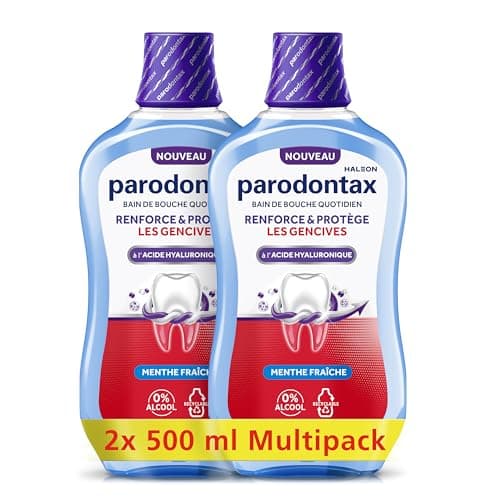 PARODONTAX - Bain de Bouche Quotidien à l'Acide Hyaluronique - Renforce & Protège les Gencives - Combat les Bactéries de la Plaque Dentaire - 0% Alcool - Menthe Fraîche - 2 x 500 ml - Image 3
