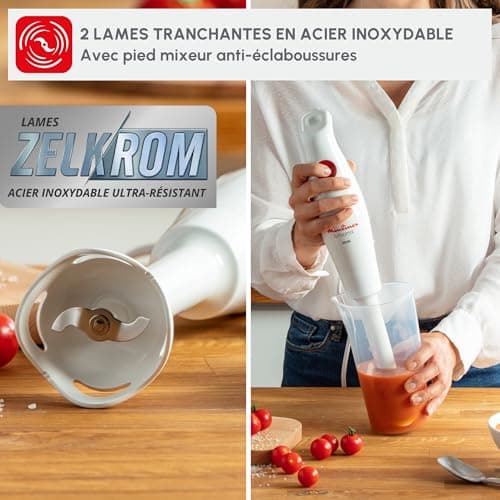 Moulinex Blender Stand, 350 W, Single Control Button, Dishwasher Safe Removable Parts, Durable Zelkrom Blades, Splash Guard Foot, Turbomix DD12A110, White - Image 5