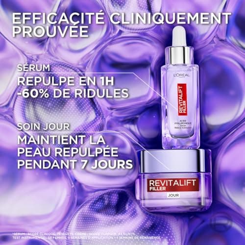 L'Oréal Paris - Routine Set of 2 Anti-Aging & Anti-Wrinkle Products - Plumping Serum + Volumizing Day Care - Enriched with Hyaluronic Acid - For All Skin Types - Revitalift Filler - Image 4