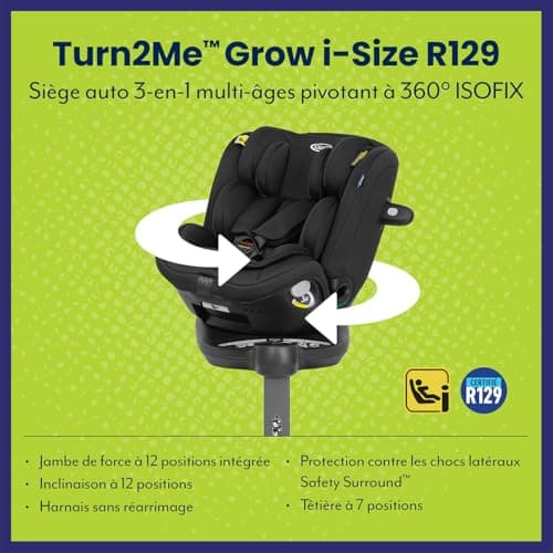 Graco Turn2Me Grow i-Size R129 3-in-1 Multi-Age Car Seat ISOFIX 360° Rotatable 40 to 125 cm (From Birth to Approx 7 Years), 5-Point Harness - Image 3