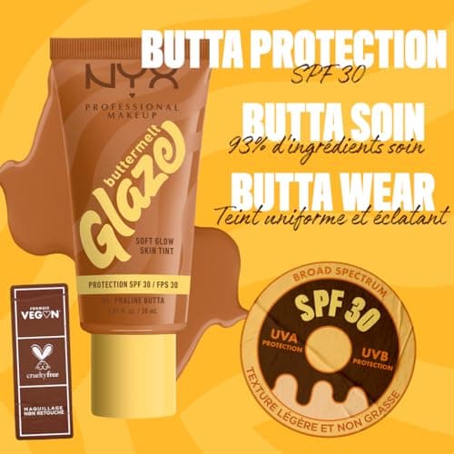 NYX Professional Makeup - Moisturizing Foundation SPF30 - Long-lasting for up to 12 hours - 93% Care Ingredients - Vegan Formula - Buttermelt Glaze Tint - Shade : Praline Butta - 30 ml - Image 5