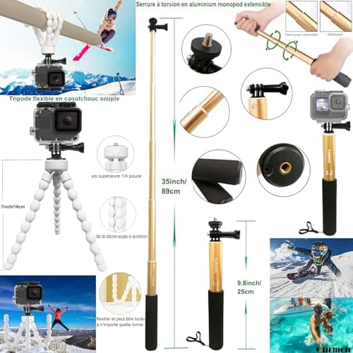 Gurmoir Accessories Kit for Gopro Hero 13 12 11 10 9 Camera, Accessories Kit with Waterproof Case Backpack Belt Bicycle Handlebar Mount Package for Gopro 13 12 11 10 9 Camera (DT16) - Image 5