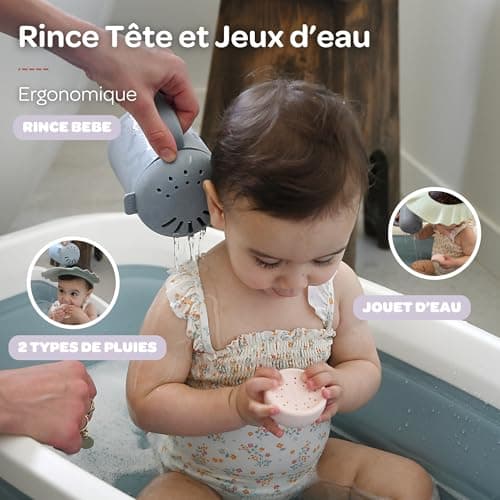 BÉABA, 2 in 1 Baby Head Rinse, Bath/Shower Watering Can, Bath Games, Hair Rinse and Bath Water Games, 2 Types of Hair, Removable Lid, Silicone, Pebble - Image 4