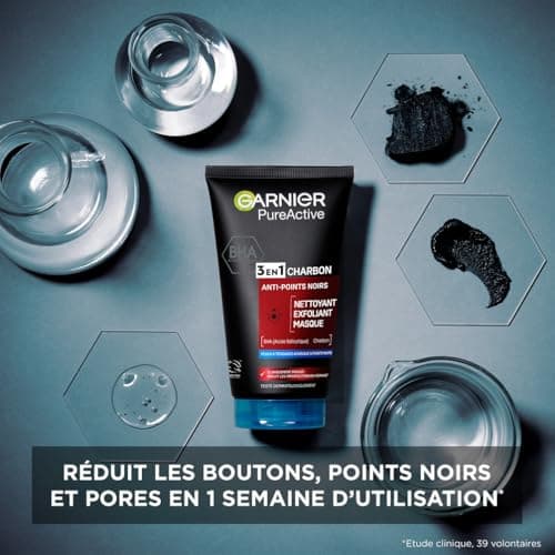 Garnier Pure Active - Nettoyant 3 En 1 - Nettoyant, Exfoliant, Masque - Réduit Les Points Noirs & Prévient Leur Apparition - BHA & Charbon - Vegan & Cruelty Free - Peau Mixtes à Grasses - 150 ml - Image 7