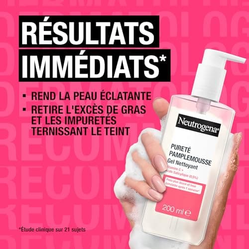 Neutrogena – Gel Nettoyant Pureté Pamplemousse (tube de 200 ml) – Nettoyant visage à la vitamine C et acide salicylique (0,5%) – Peau plus douce et lisse constatée après 1 semaine* - Image 6