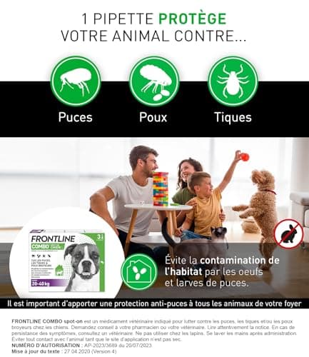 FRONTLINE Combo Dog Fleas, Ticks, Lice Crushers - Protects the Home - Removes Fleas for 8 Weeks/Ticks for 4 Weeks - For Dogs 20 to 40 kg - 3 Spot-On Pipettes - Image 7