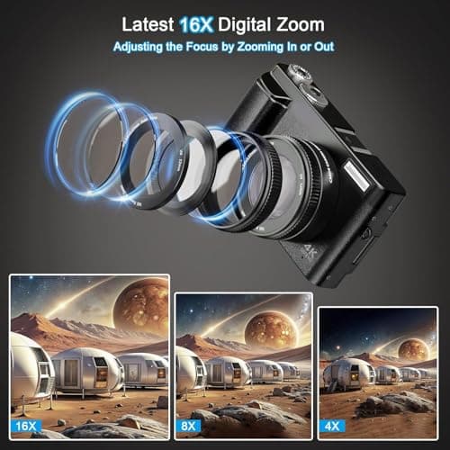 Appareil Photo Numérique 4K, Appareil Photo Compact 48MP 16X Digital Zoom à Écran Rabattable à 180° Avec Autofocus, Flash, Station de Charge, 2 Batteries, Carte 32 GB pour Débutants, Enfants, Vlogging - Image 5
