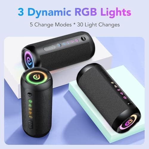 Portable Wireless Bluetooth 5.4 Speaker with Powerful Bass, 30 W Bluetooth Speaker, 30 Hours Battery Life, RGB Lights, Pairing TWS, IPX7, AUX, TF, for Outdoor/Party/Travel, Black - Image 7