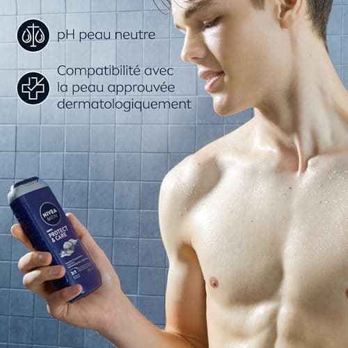 NIVEA MEN Gel douche Protect & Care (lot 6x250 ml) — Soin lavant enrichi en Aloe Vera naturel — Gel douche homme 3 EN 1 — Soin nettoyant corps visage et cheveux à la formule hydratante - Image 6