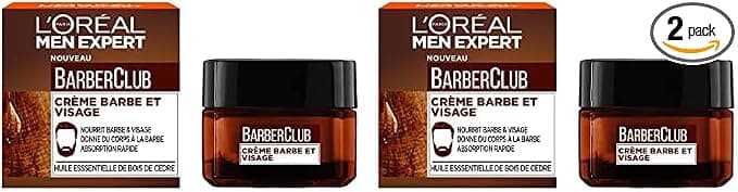 L'Oréal Men Expert BarberClub- Crème Nourrissante pour Barbe & Visage - Texture Légère & Non Grasse - Absorption Rapide - À l'Huile Essentielle de Bois de Cèdre - 50 ml (Lot de 2)