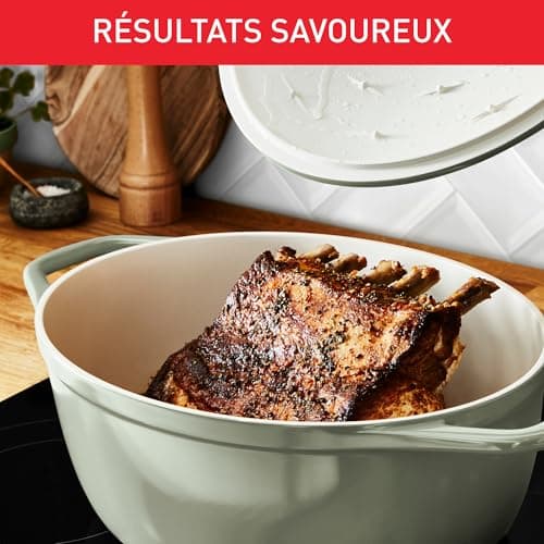 Tefal Cast Iron Casserole Dish Oval 30 cm, Light Weight Cast Aluminium Casserole Dish, Easy Cleaning, Safe Ceramic Coating, Condensing Lid, Oven Compatible, Induction, Air E2668925 - Image 6