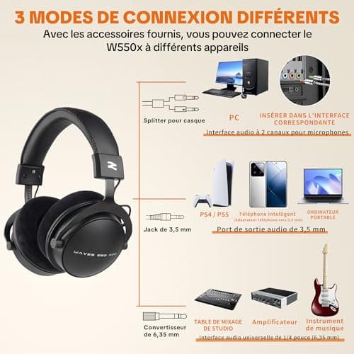 W550X Professional Studio Headphones, Closed Over-Ear Headphones with Leather & Velvet Cushions and Detachable Cables for Recording, Mixing, Mastering, DJ Monitoring, Gaming - Image 7