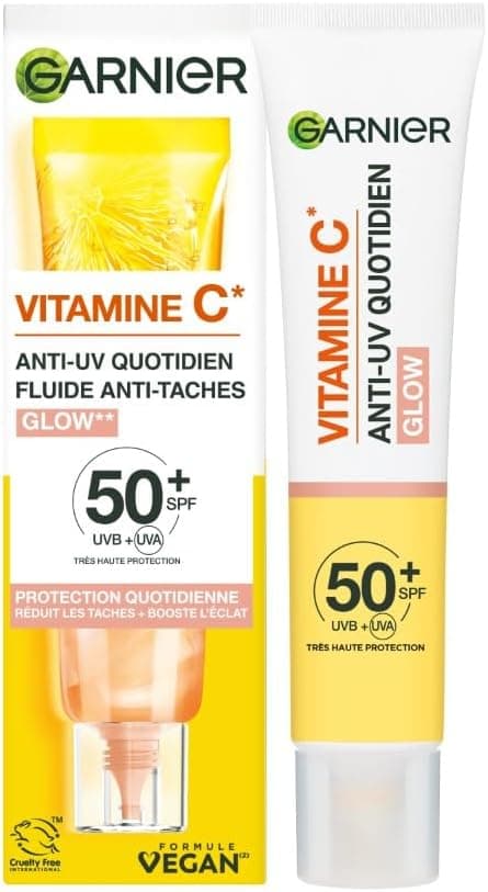 Garnier SkinActive - Fluide Anti-Taches & Anti-UV Quotidien - Glow - SPF 50+ - Protège, Réduit les Taches & Booste l'Éclat - Soin Visage Enrichi en Vitamine C - Tous Types de Peau - 40 ml - Image 1