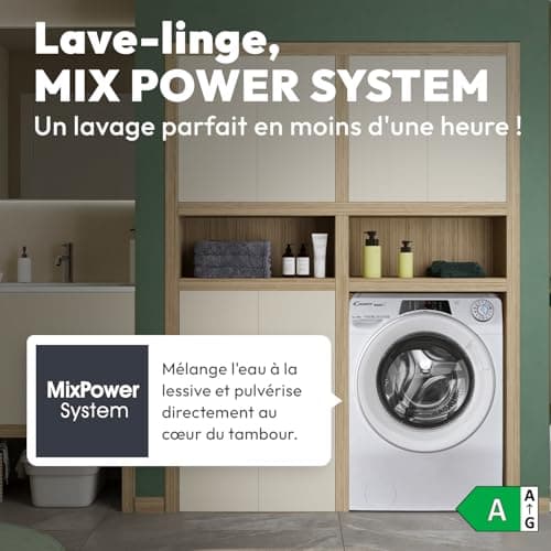 CANDY - Lave-Linge Hublot - Machine à Laver 12kg/1400 trs/min - Classe Énergétique A - 15 Programmes - WiFI+Bluetooth, Ecran Digital, Mix Power System - Blanc - 85 x 60 x 67 cm - Modèle RO14126DWMST-S - Image 4