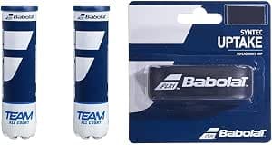 Babolat Team All Court, Tube of 4 Tennis Balls & Syntec Uptake, Grip Tennis, Black