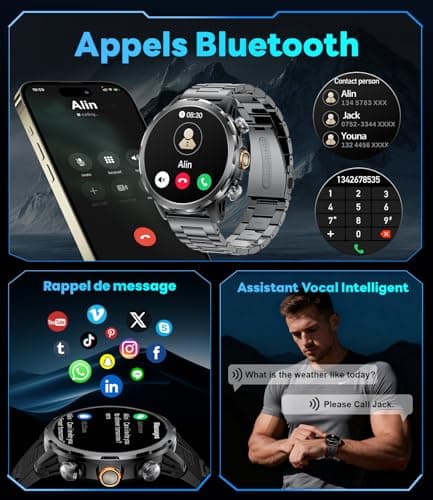 Men's Smart Watch with Bluetooth Call 1000mAh, 1.7 Inch HD Screen/LED Lamp/100+ Sports Modes, Heart Rate Monitoring/SpO2/Sleep IP68 Waterproof Compatible with Android iOS - Image 5