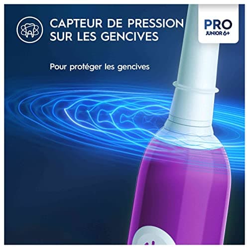 Oral-B Pro Junior Children's Electric Toothbrush, Effective yet Gentle Cleaning for Sensitive Teeth, Good Dental Hygiene For Children 6 Years +, 1 Charger, 1 Round Brush, Purple - Image 4